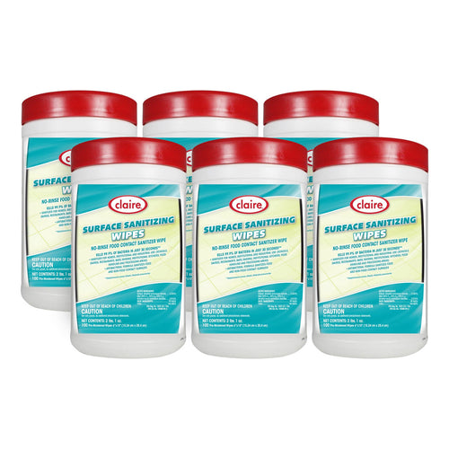 Claire® Surface Sanitizing Wipes (10" x 6" | 100 Wipe Canisters) - Case of 6 Thumbnail