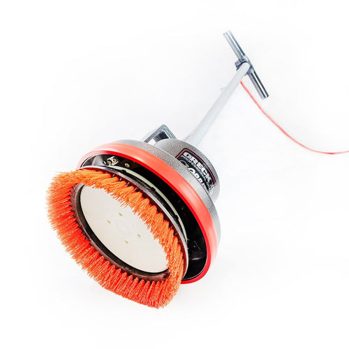 Underneath View of the Oreck® Orbiter® 12" Orange Heavy Duty Floor Scrubbing Brush under Floor Buffer Thumbnail