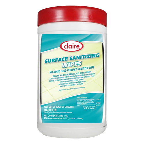 Claire® No Rinse #CL913 Food Surface Sanitizing Wipes (10" x 6" | 100 Wipe Canister) Thumbnail