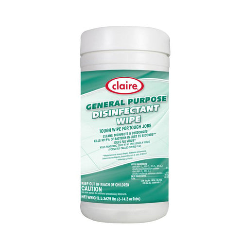 Claire® General Purpose Disinfectant Wipes (6 x 10 inch | 60 Wipe Canisters) – Case of 6 Thumbnail