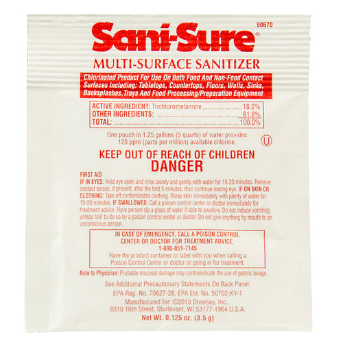 Diversey™ Sani-Sure® #90670 Multi-Surface Food Grade Sanitizer (0.125 oz. Packets) - Case of 100 Thumbnail