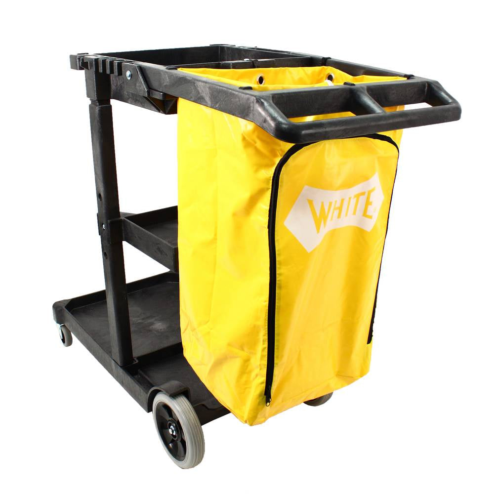 RW Clean 44.3 x 20.1 x 37.8 Cleaning Cart, 1 Heavy-Duty Janitorial Cart - with 3 Shelves, 20-Gallon Nylon Bag, Plastic Housekeeping Cart, Wheeled, for