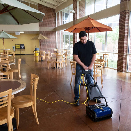 Powr-Flite Multiwash Cylindrical Floor Scrubber Cleaning a Cafeteria Thumbnail