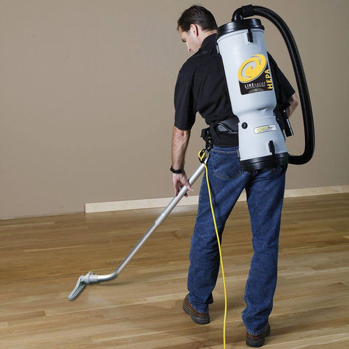 LineVacer Backpack Vac Being Used to Clean a Wood Floor Thumbnail